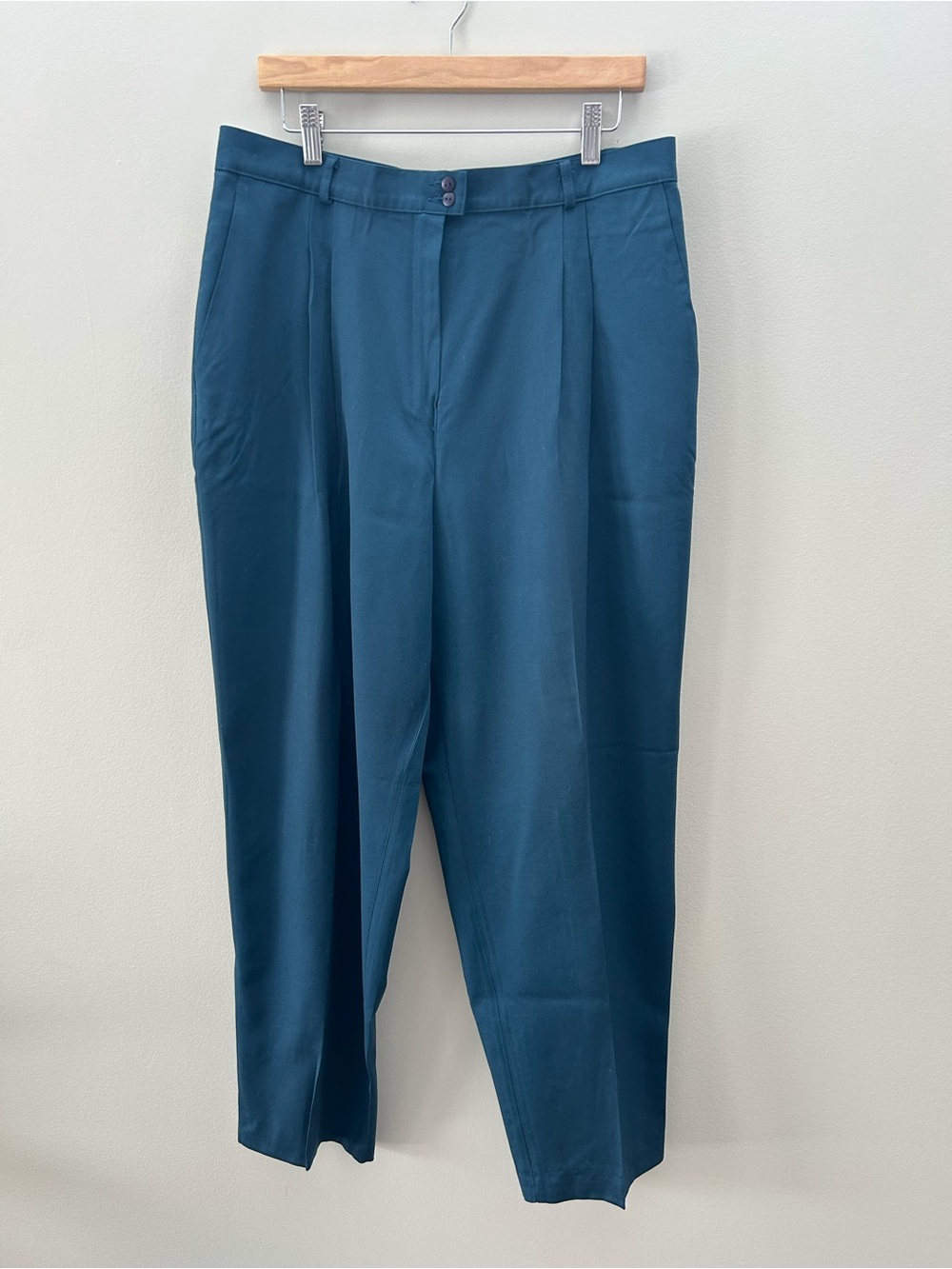 Vintage Union Made Bianca Dark Blue Jade High Waisted Pleated Waist Wool Trouser - Picture 2 of 6